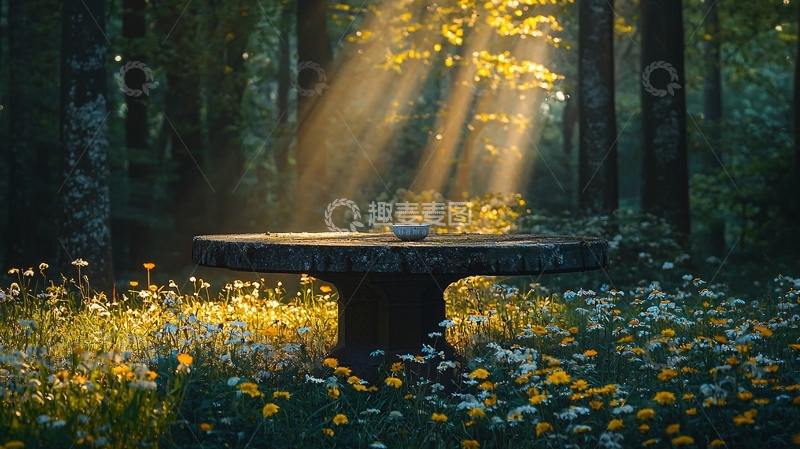 高清大图下载【趣麦麦图】森林光线石桌
