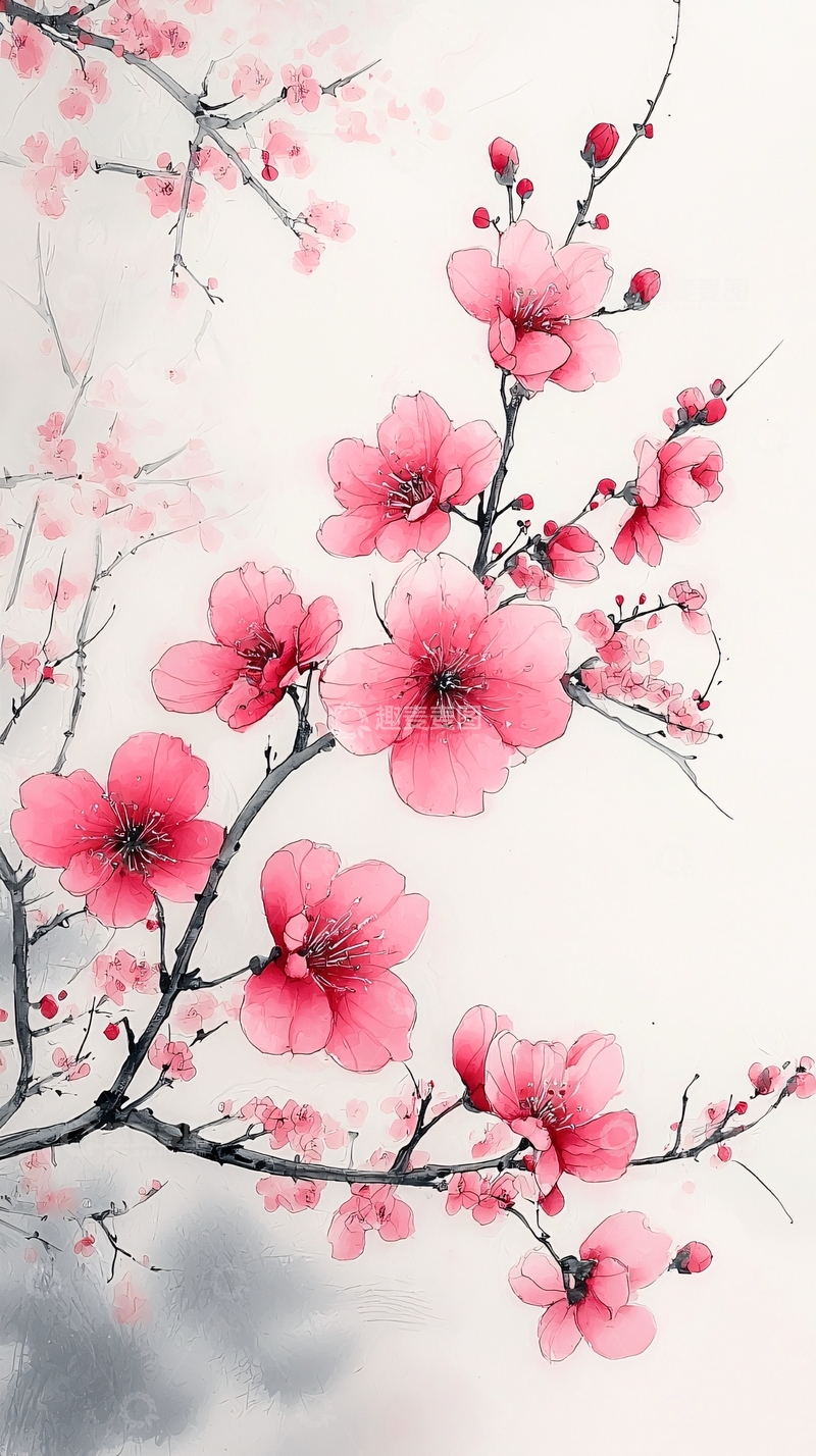 高清大图下载【趣麦麦图】水墨画粉色梅花
