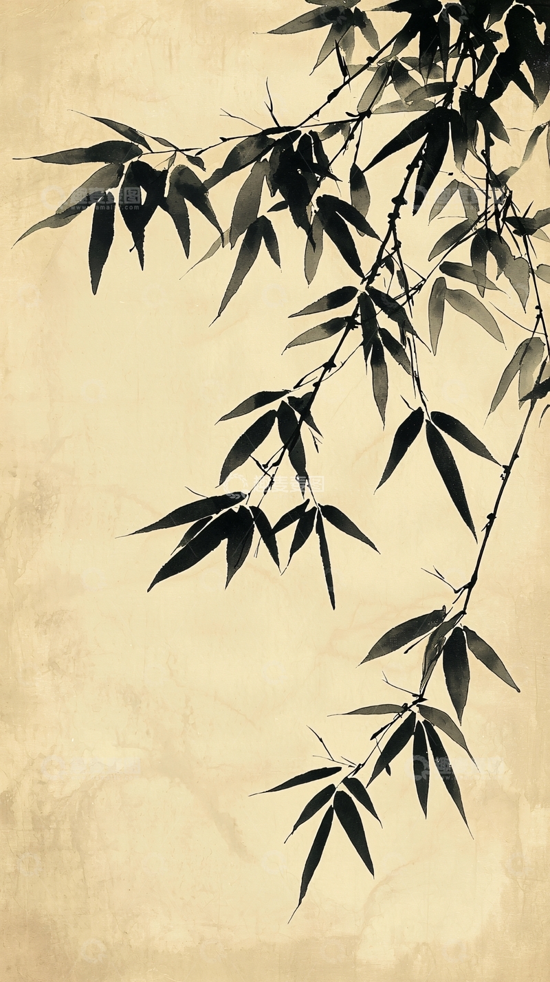 高清大图下载【趣麦麦图】水墨竹叶