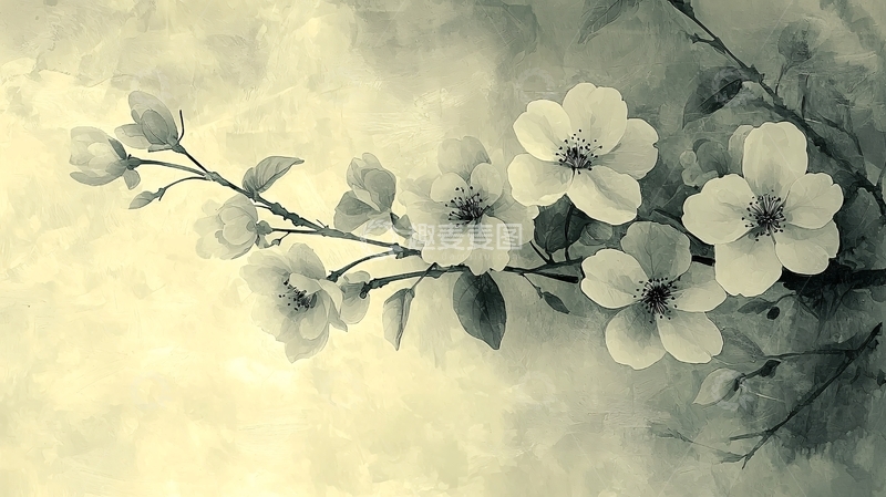高清大图下载【趣麦麦图】水墨画风格的梅花枝