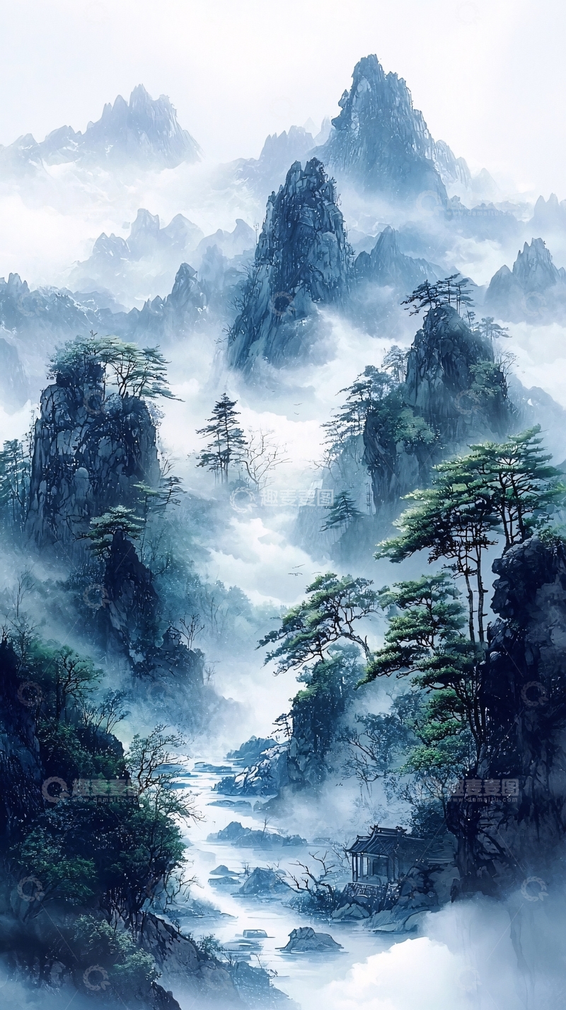 高清大图下载【趣麦麦图】水墨山水画849