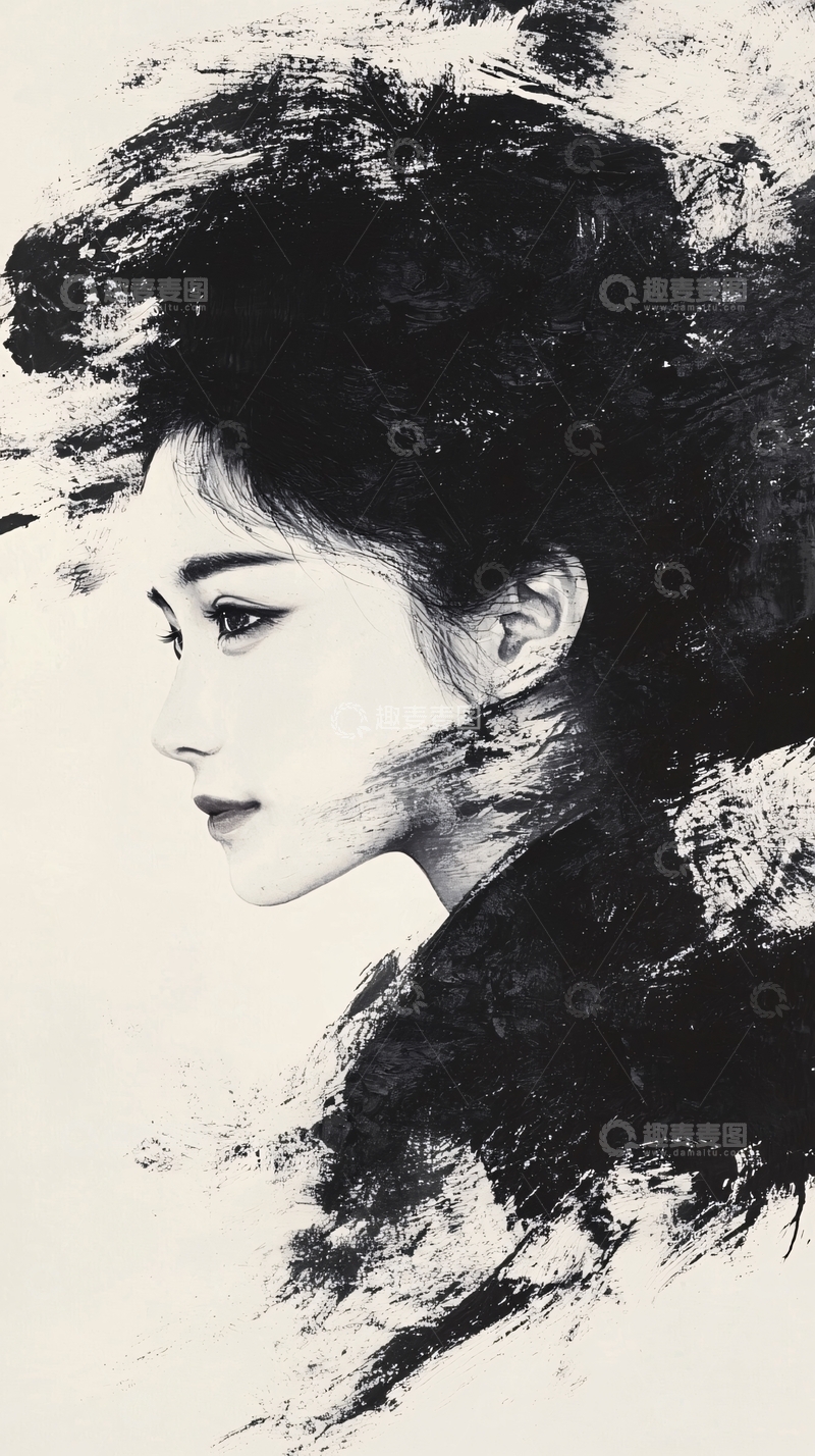 高清大图下载【趣麦麦图】水墨画美女