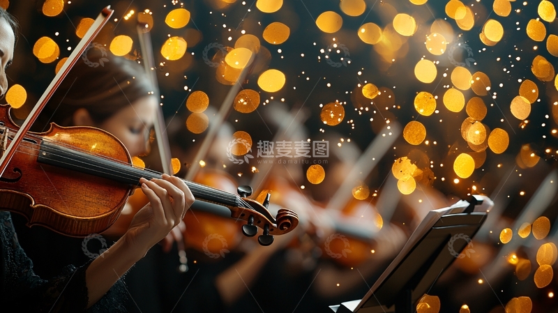 高清大图下载【趣麦麦图】乐团演奏小提琴灯光背景