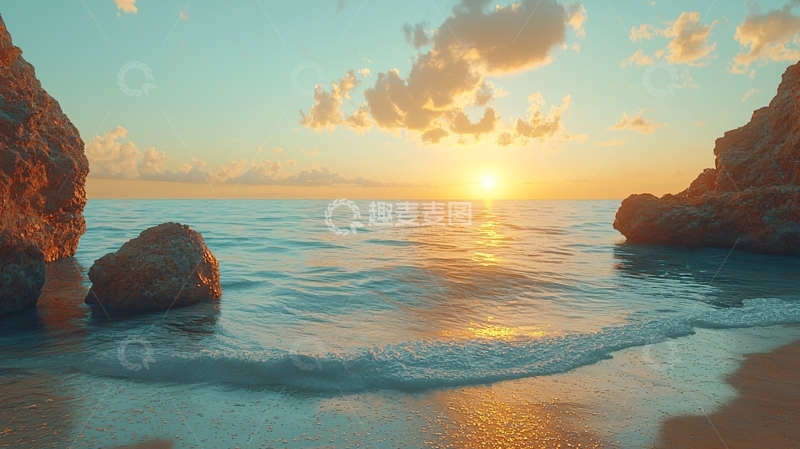 高清大图下载【趣麦麦图】海边日落剪影