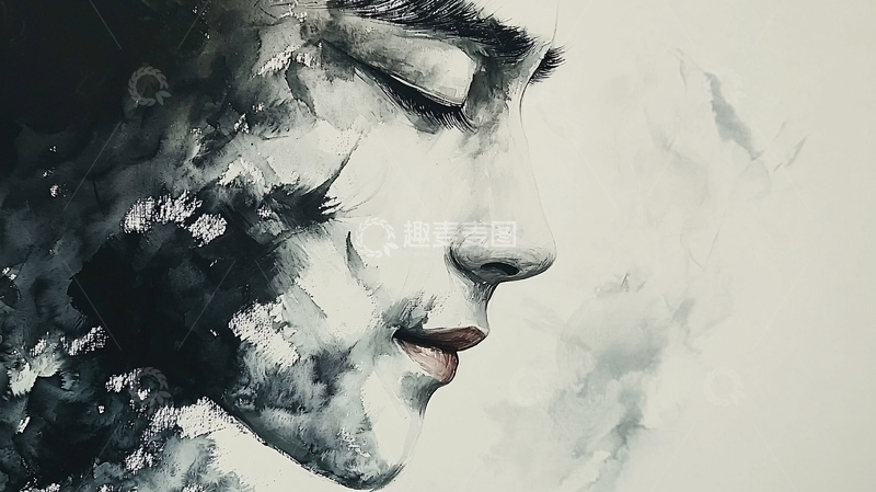 高清大图下载【趣麦麦图】水墨写意人物侧脸