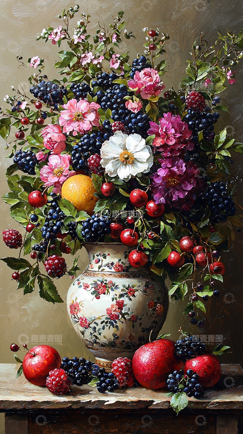 高清大图下载【趣麦麦图】静物花卉水果油画