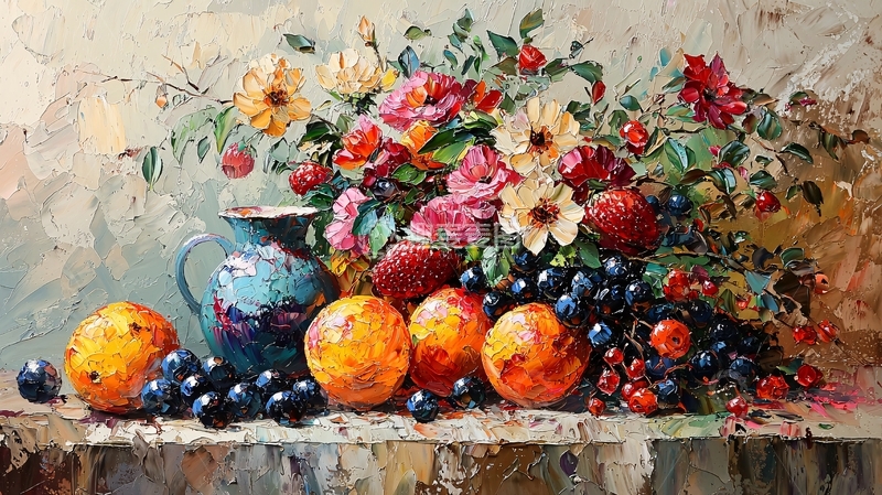 高清大图下载【趣麦麦图】静物油画水果花卉