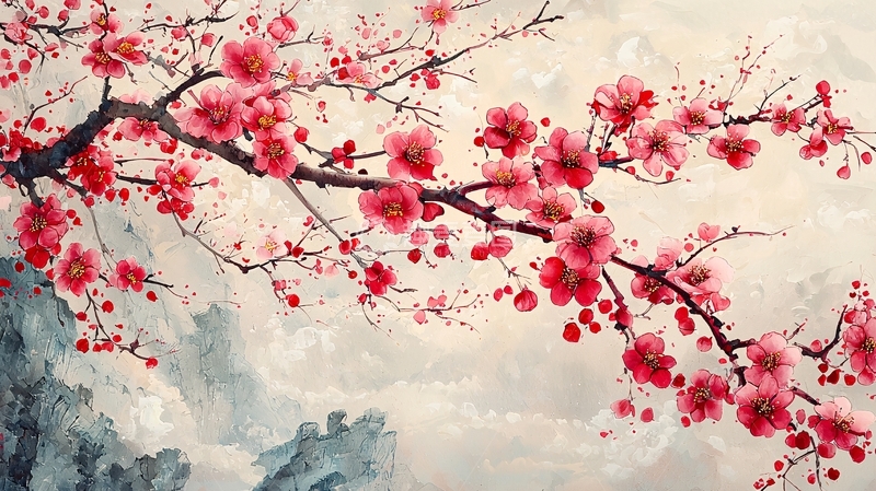 高清大图下载【趣麦麦图】红梅枝条水墨画