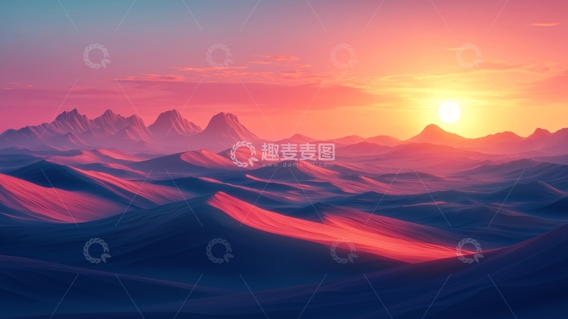高清大图下载【趣麦麦图】日落沙漠山脉景观