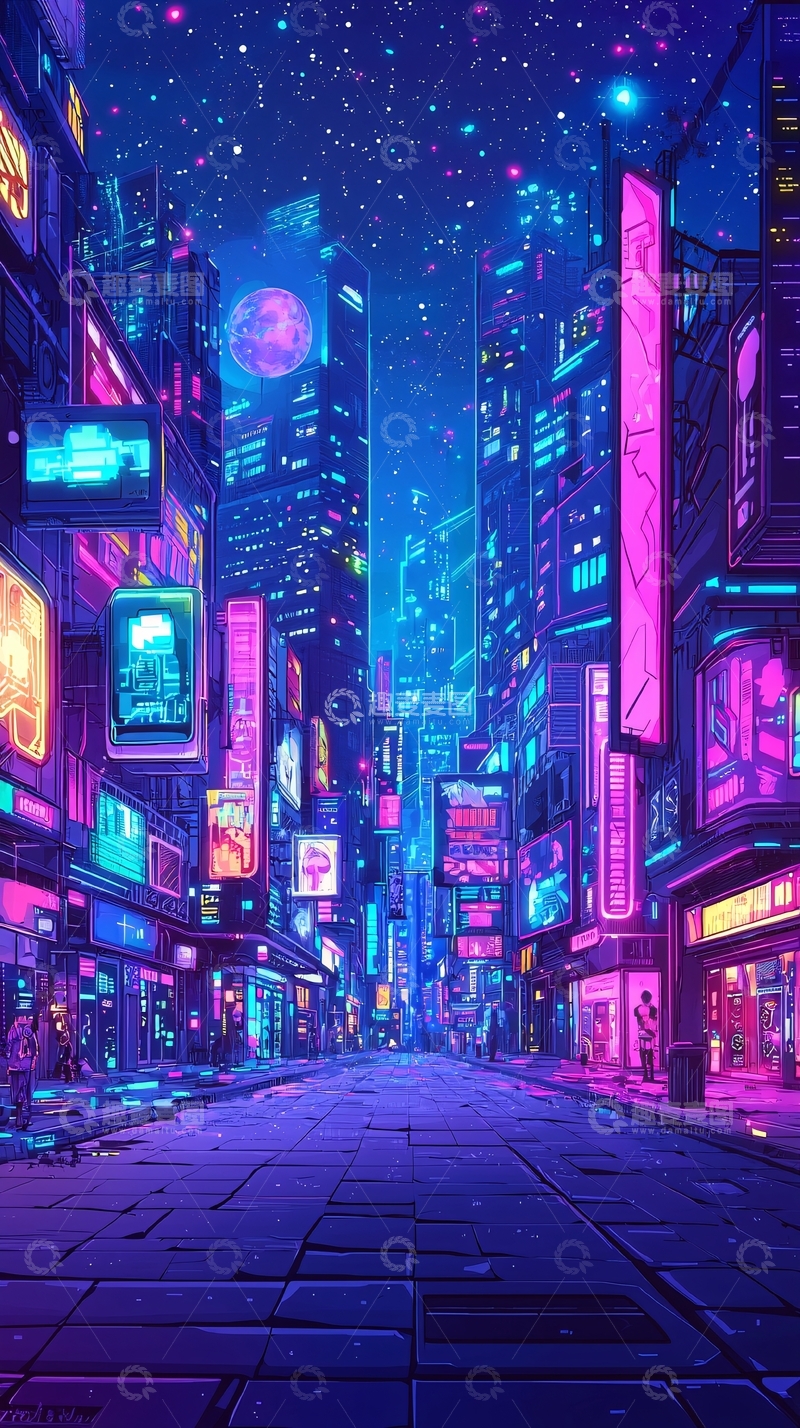 高清大图下载【趣麦麦图】霓虹灯下的未来都市