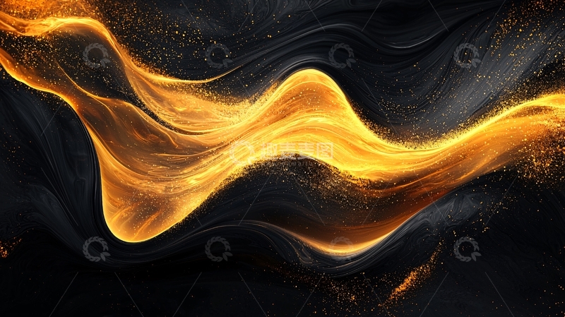 高清大图下载【趣麦麦图】黑色背景金色流体