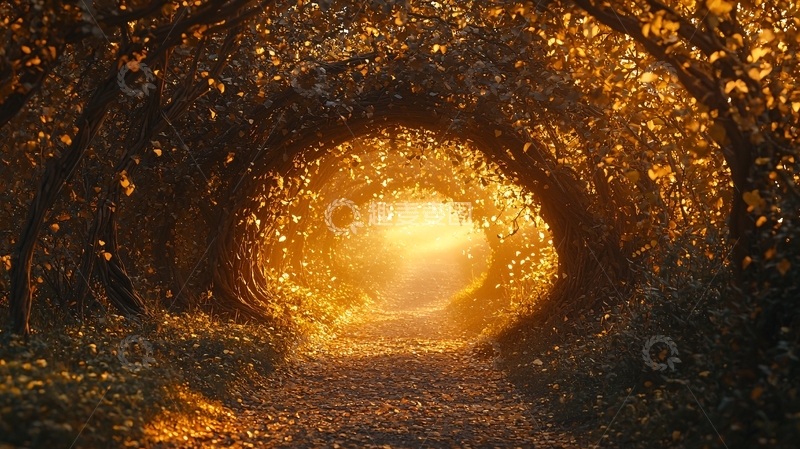 高清大图下载【趣麦麦图】金色树林隧道