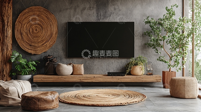 高清大图下载【趣麦麦图】侘寂风客厅电视背景墙