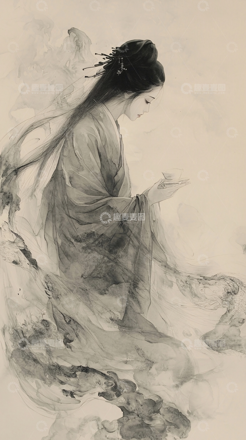 高清大图下载【趣麦麦图】水墨画仕女图