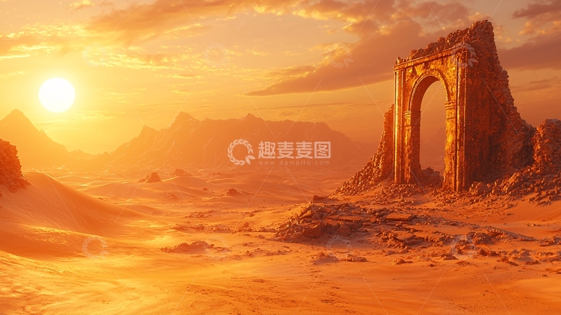 高清大图下载【趣麦麦图】日落沙漠废墟