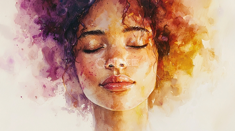 高清大图下载【趣麦麦图】水彩画女性肖像