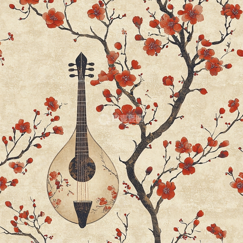 高清大图下载【趣麦麦图】古琴梅花图壁纸