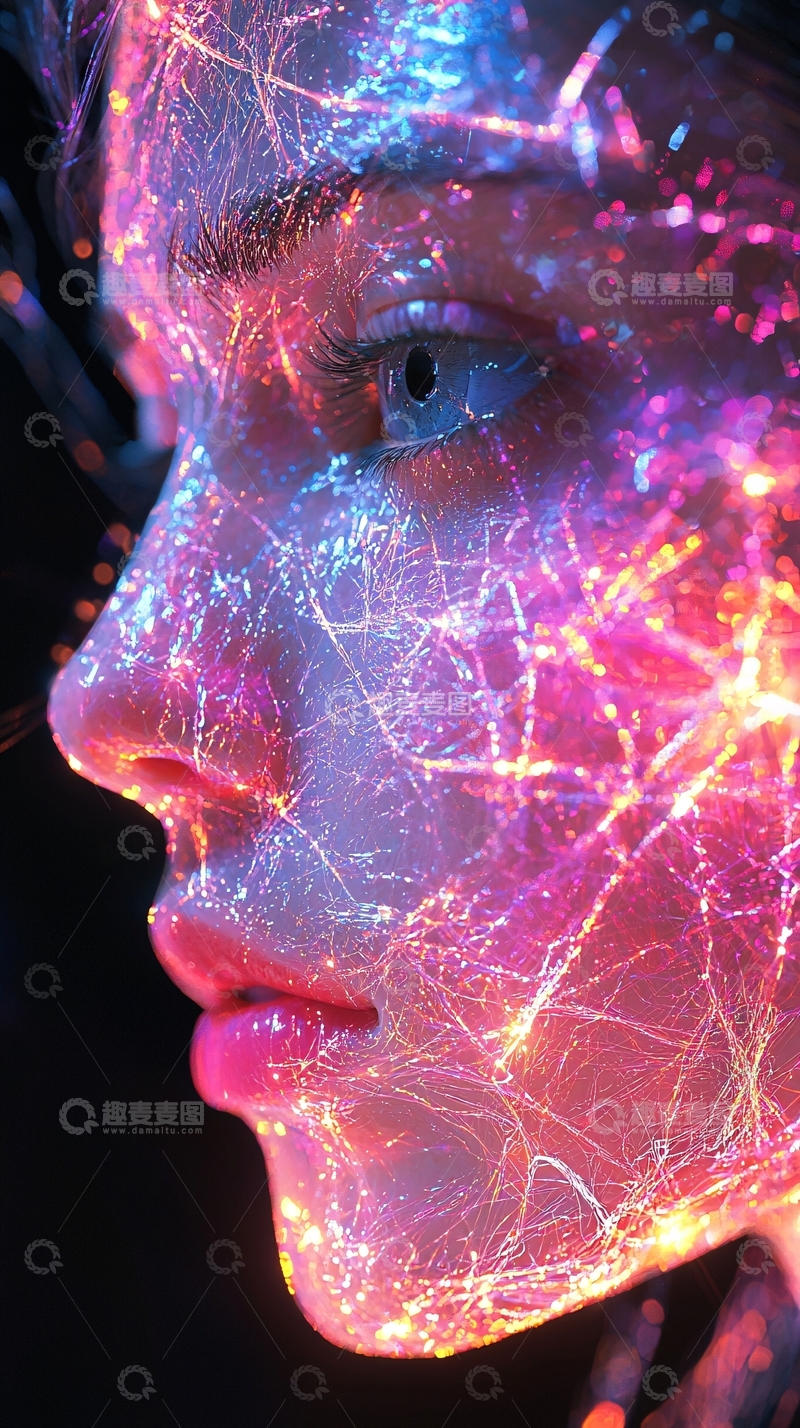 高清大图下载【趣麦麦图】光影梦幻女子侧脸