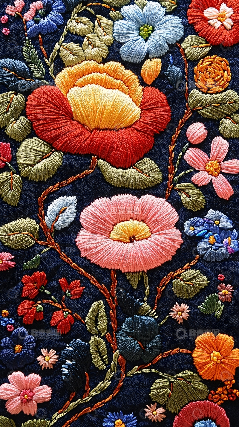 高清大图下载【趣麦麦图】精美彩色刺绣花卉图案