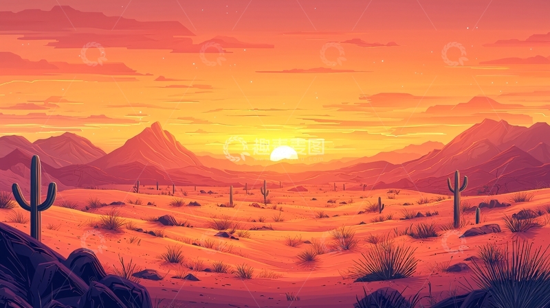 高清大图下载【趣麦麦图】沙漠日落