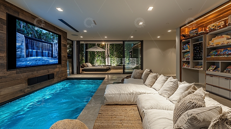 高清大图下载【趣麦麦图】现代风格室内泳池影院