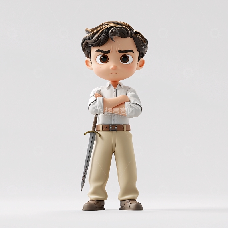 高清大图下载【趣麦麦图】抱臂站立的卡通男孩