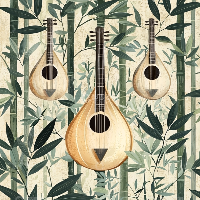 高清大图下载【趣麦麦图】竹林里的三把鲁特琴