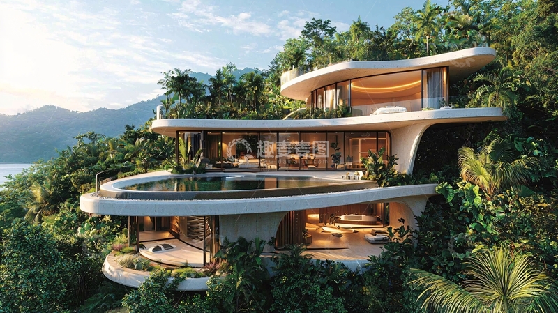 高清大图下载【趣麦麦图】山崖上的现代化别墅