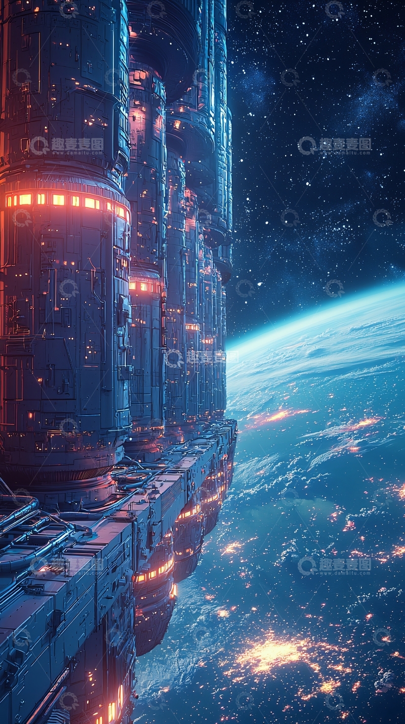 高清大图下载【趣麦麦图】宇宙飞船环绕地球