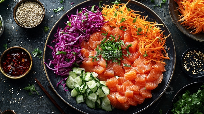 高清大图下载【趣麦麦图】三文鱼刺身蔬菜沙拉