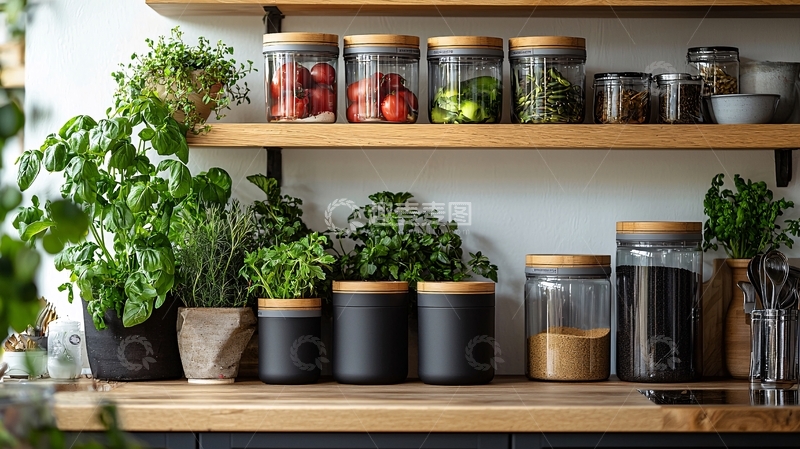 高清大图下载【趣麦麦图】厨房收纳玻璃罐