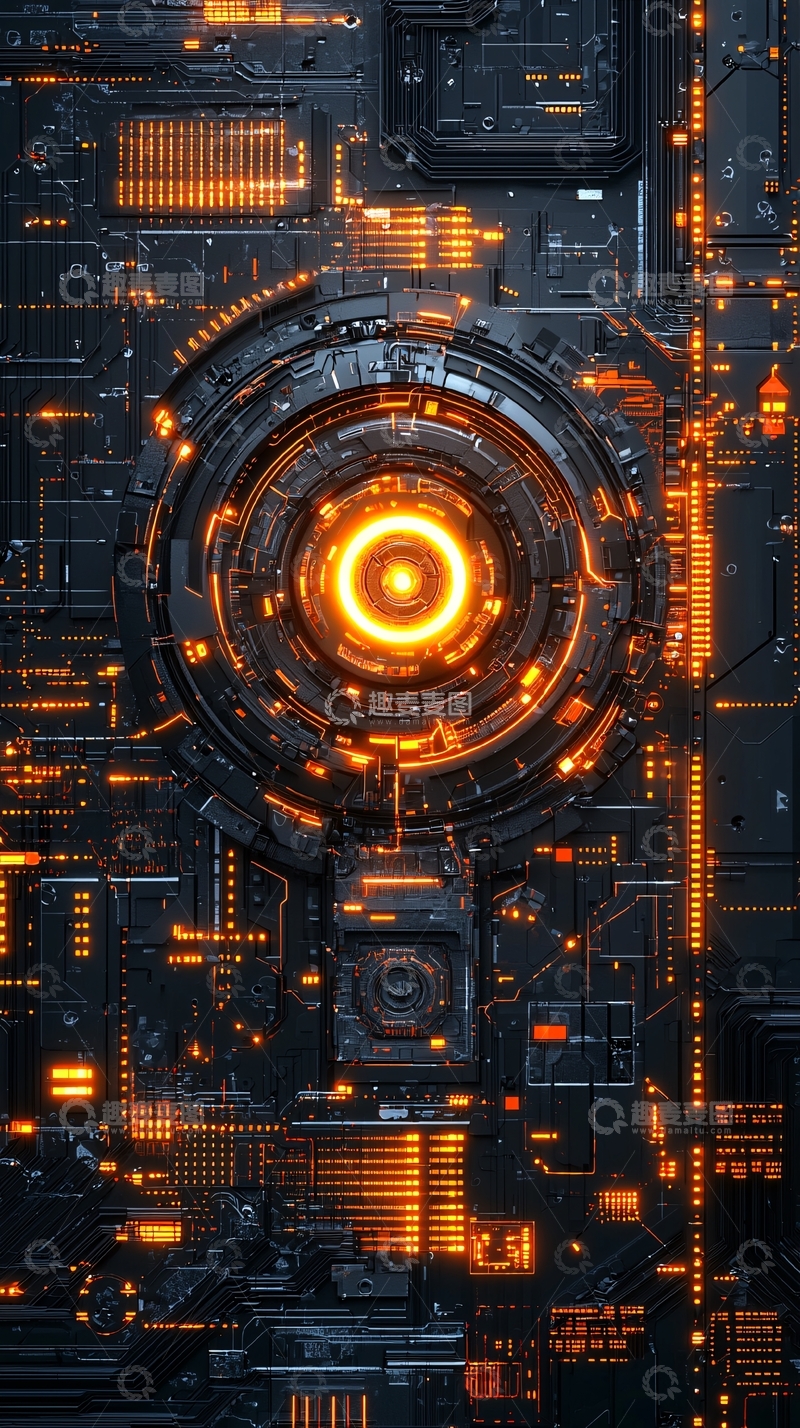 高清大图下载【趣麦麦图】橙色科技感电路板中心