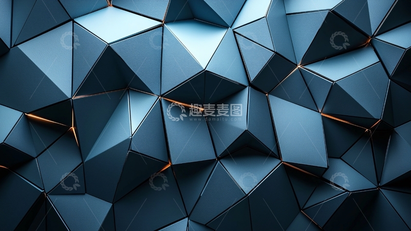 高清大图下载【趣麦麦图】深蓝色几何多面体背景