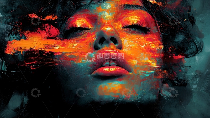 高清大图下载【趣麦麦图】火焰妆容女性面部特写
