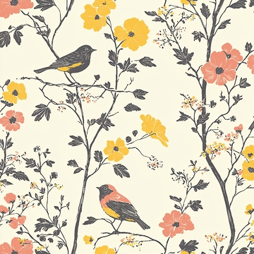 小鸟花朵图案壁纸