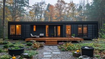 森林中现代简约黑色集装箱房屋