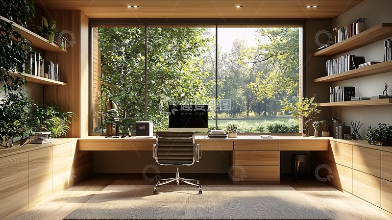 高清大图下载【趣麦麦图】极简风格木质书房