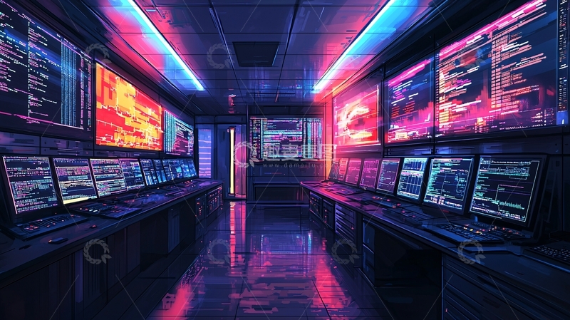 高清大图下载【趣麦麦图】霓虹灯下的科技感控制中心