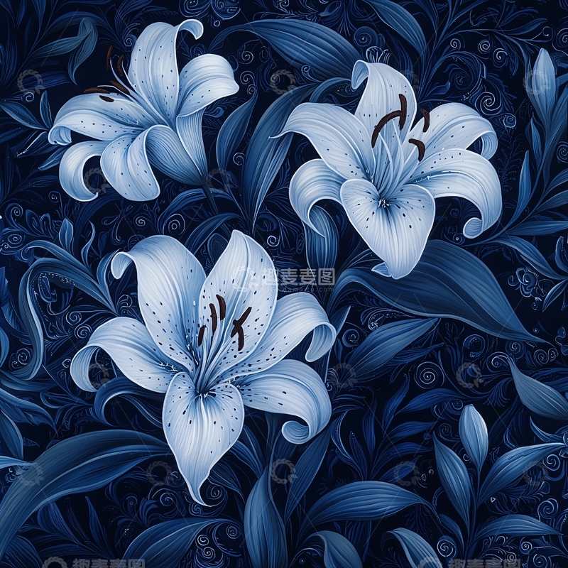 高清大图下载【趣麦麦图】蓝白百合花纹理