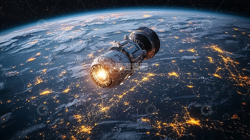 高清大图下载【趣麦麦图】太空舱地球夜景