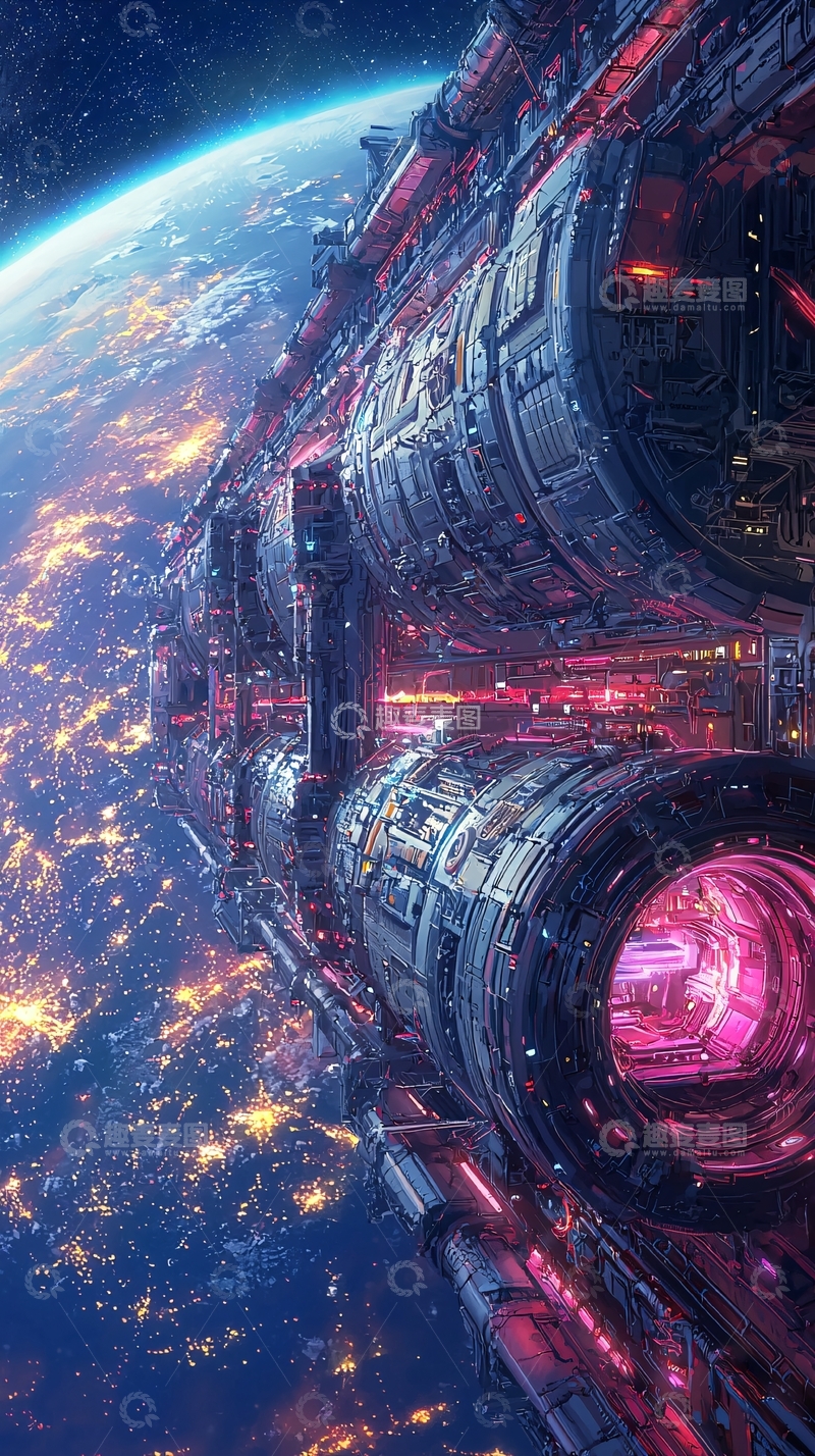 高清大图下载【趣麦麦图】宇宙飞船环绕地球