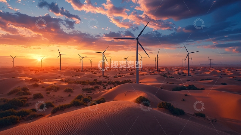 高清大图下载【趣麦麦图】沙漠风力发电