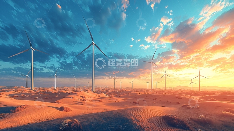 高清大图下载【趣麦麦图】沙漠风力发电