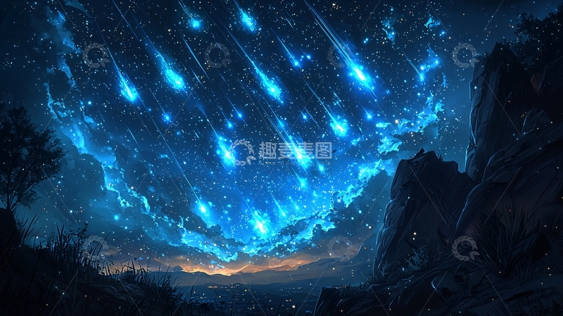 高清大图下载【趣麦麦图】蓝色流星雨