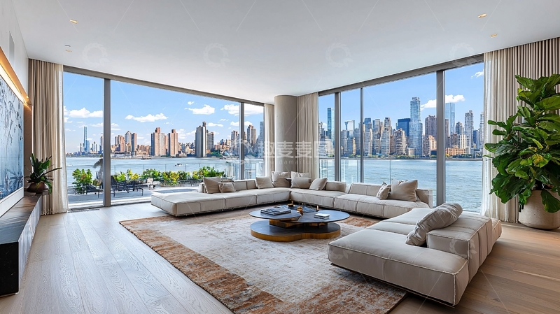 高清大图下载【趣麦麦图】曼哈顿河景豪宅客厅
