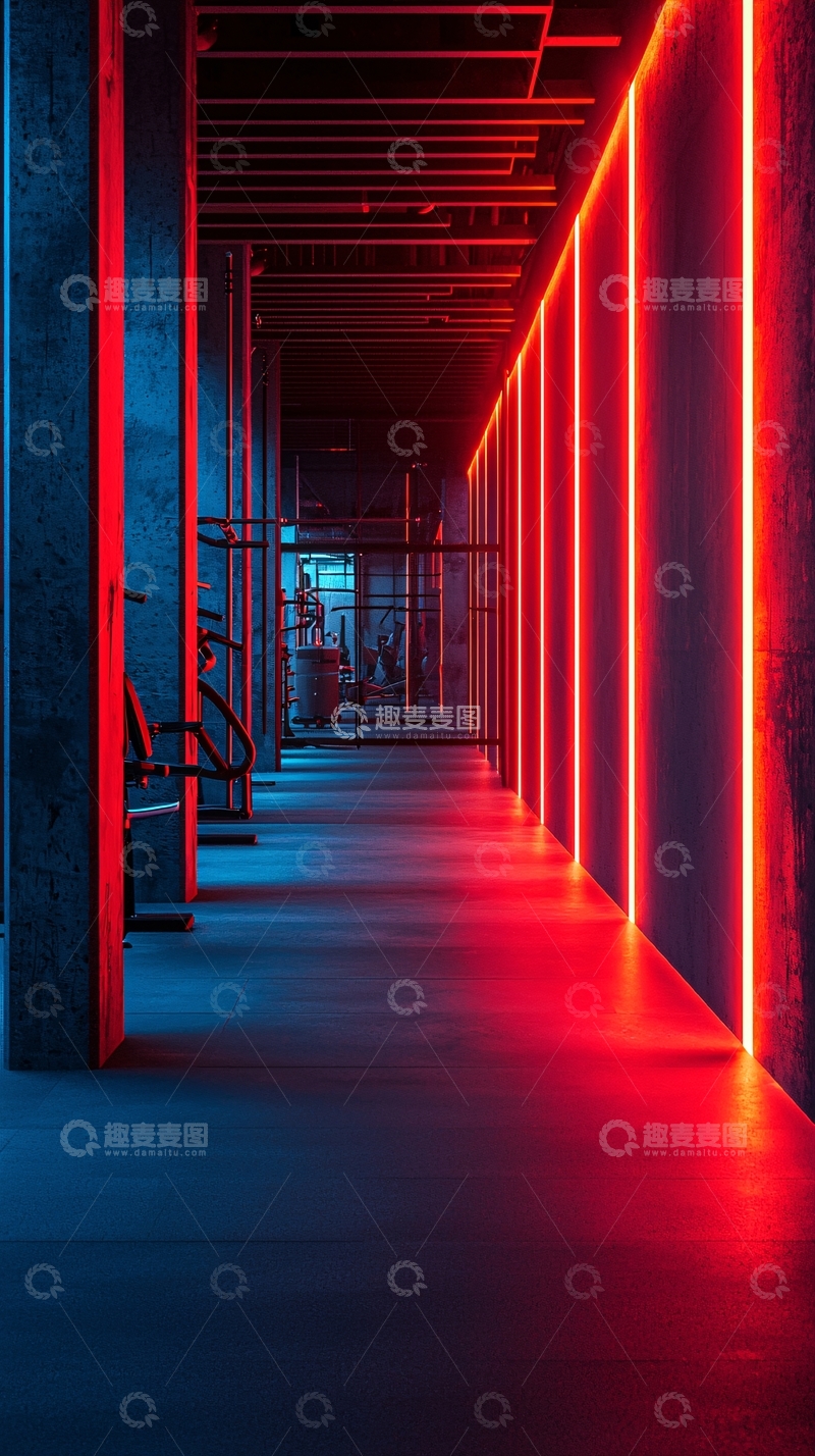 高清大图下载【趣麦麦图】红蓝霓虹灯走廊