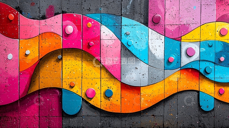 高清大图下载【趣麦麦图】彩色波浪墙绘