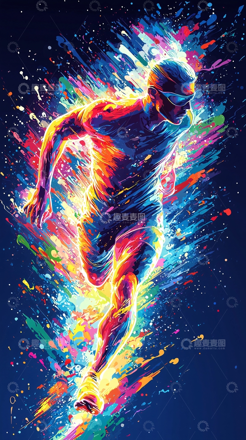 高清大图下载【趣麦麦图】彩色奔跑人物