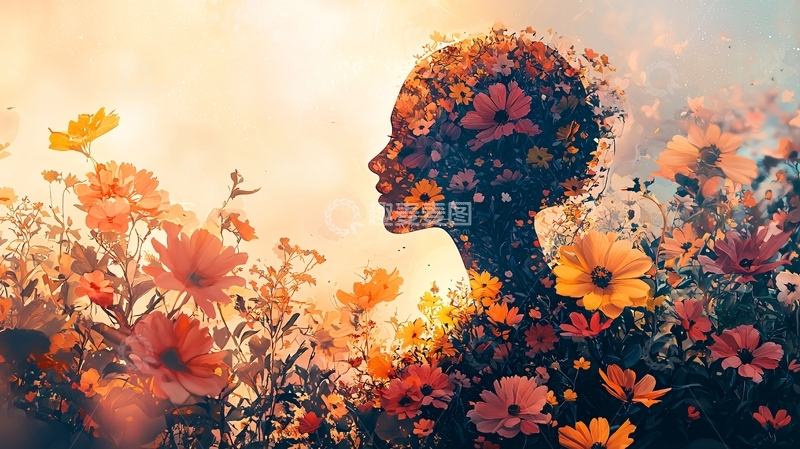 高清大图下载【趣麦麦图】花朵女人剪影