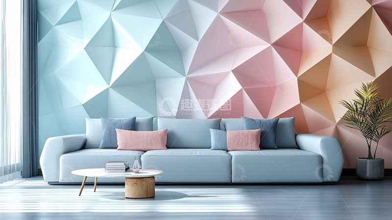 高清大图下载【趣麦麦图】彩色几何立体墙纸